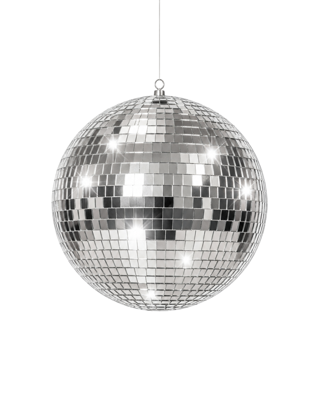 A silver mirror disco ball